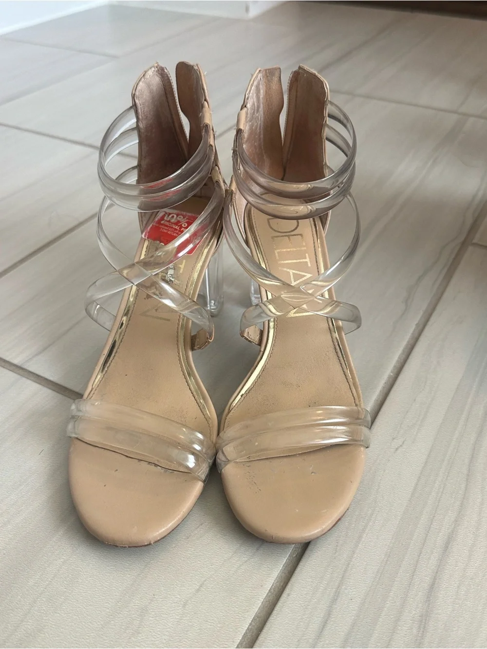 deltan clear block heel sandals